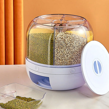 6-Grid Rotating Cereal & Grain Dispenser | Insect-Proof | Kitchen Pantry Organiser