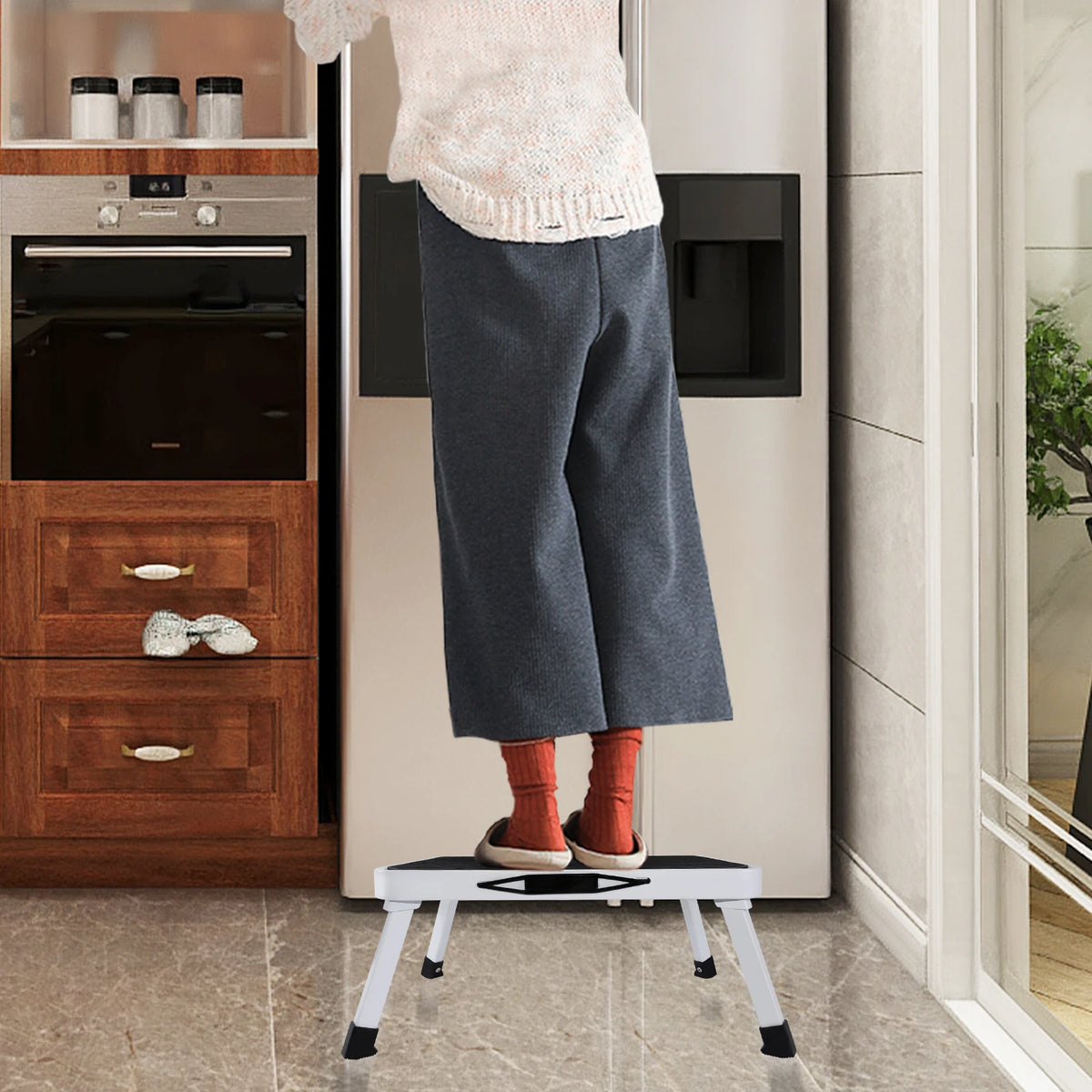 Step Stool Extra Wide Step Safety Non Slip Mat Heavy Duty Steel Folding Portable Kitchen Stool Home Garden Tool DIY