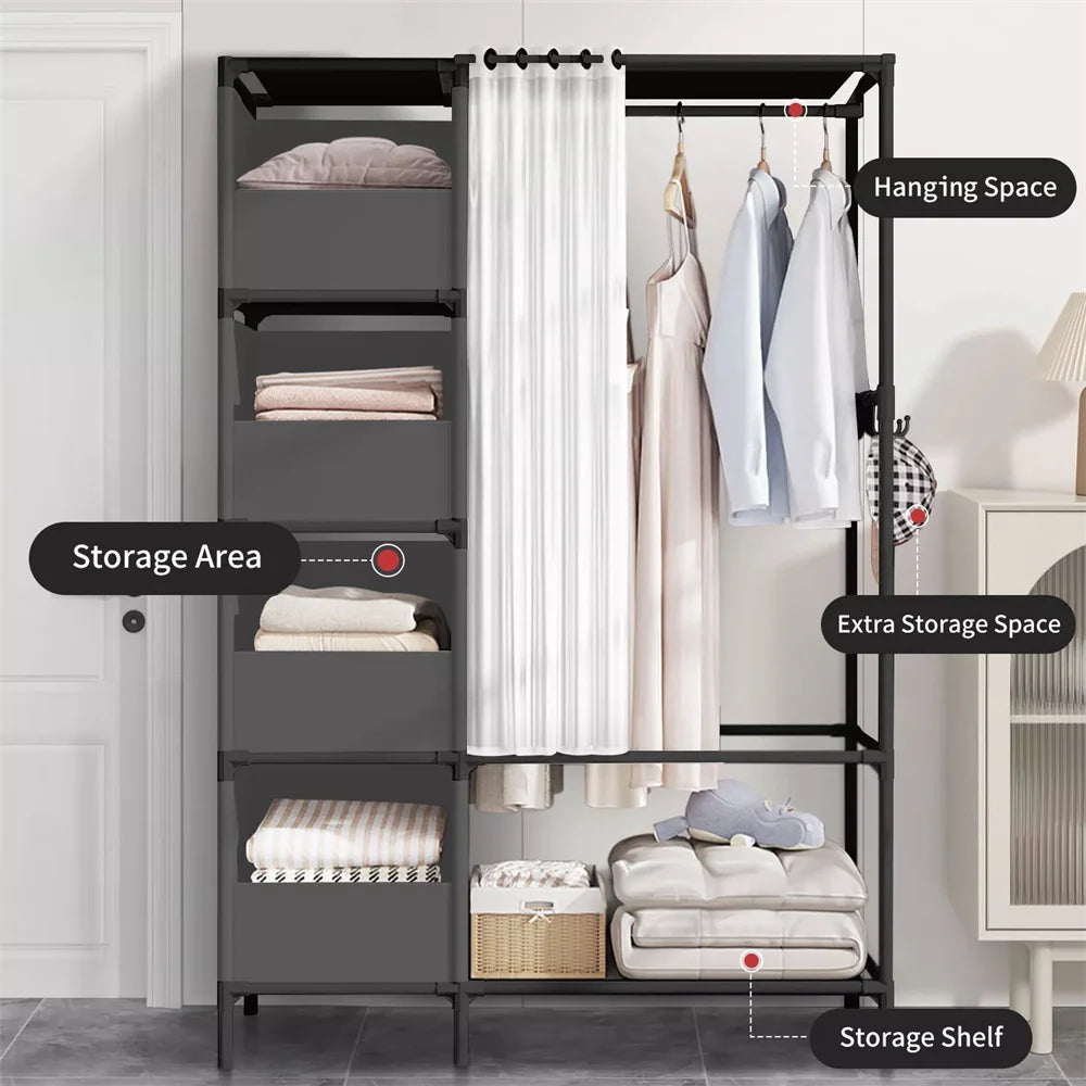 Heavy-Duty Metal Clothes Rail with Shelves, Shoe Rack & Side Hooks | 152kg