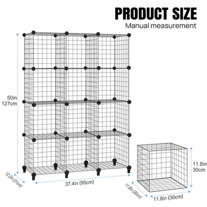 VickyHome 6/12 Cubes Wire Metal Grid Stackable Storage Shelves Multifunctional DIY Bookshelf and Shelving Unit for Home Office