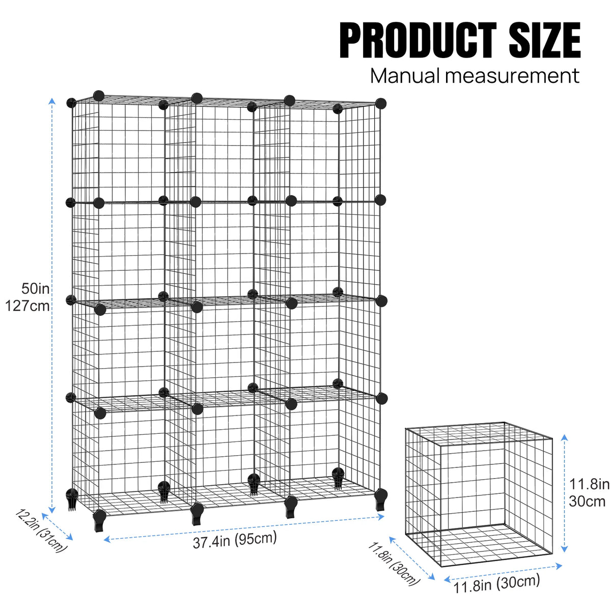 VickyHome 6/12 Cubes Wire Metal Grid Stackable Storage Shelves Multifunctional DIY Bookshelf and Shelving Unit for Home Office