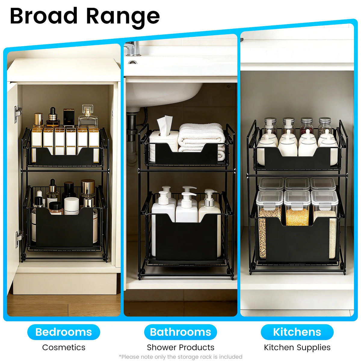 2-Tier Pull-Out Under-Sink Cabinet Organiser | Adjustable Slide-Out Drawer