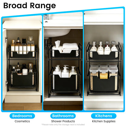 2-Tier Pull-Out Under-Sink Cabinet Organiser | Adjustable Slide-Out Drawer