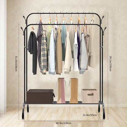 Double-Rod Freestanding Clothes Rail with Bottom Shelf