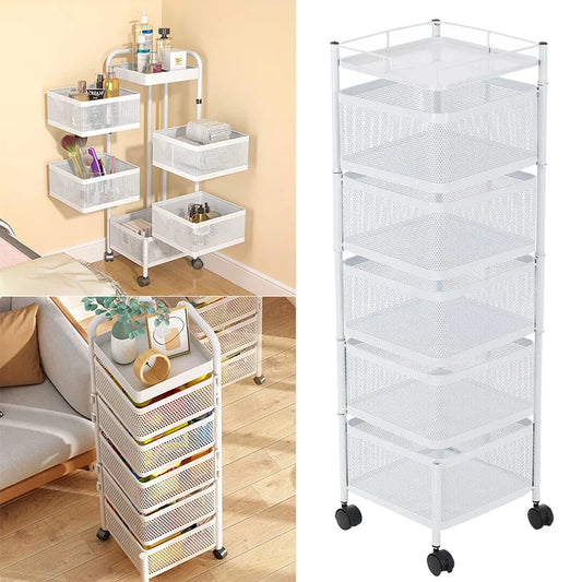 Multi-Layer Rotatable Storage Rack Kitchen Organizer Vegetable Basket Removable Household Rolling Storage Cart Trolley