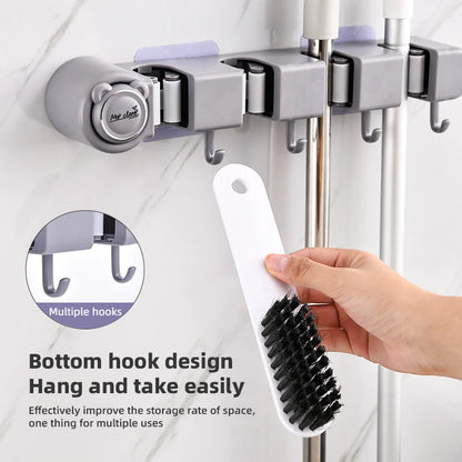 Broom Mop Holder, Wall Mounted Self-Adhesive Broom And Mop Organizer With Hooks For Bathroom Kitchen Closet Storage