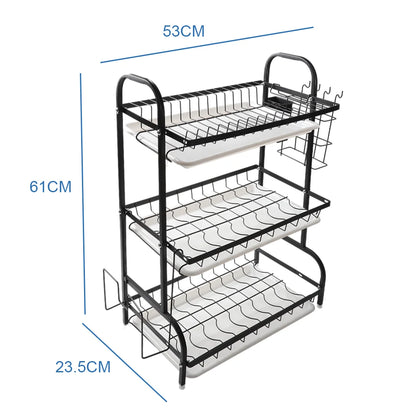 3 Tier Dish Drainer Rack with Drip Tray Cutlery Holder Plate Rack Kitchen Sink