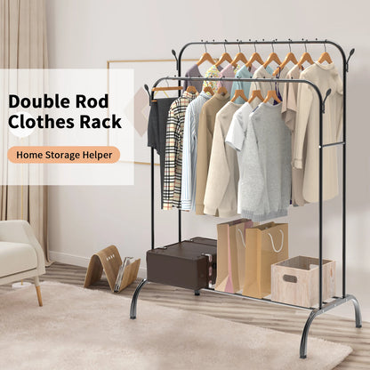 Heavy Duty Clothes Rail, 150 CM Metal Clothes Rack with Hooks, Bottom Rack, Holds up to 42 KG, Portable Hanging Rail for Coats