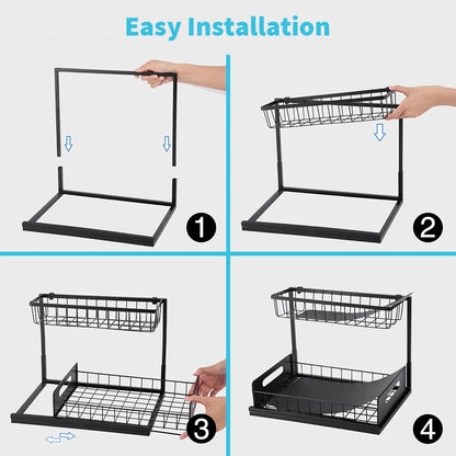 2 Tier Storage Rack Pull Out Under Sink Organizer Spice Racks Multi-purpose Storage Shelves for Kitchen Bathroom