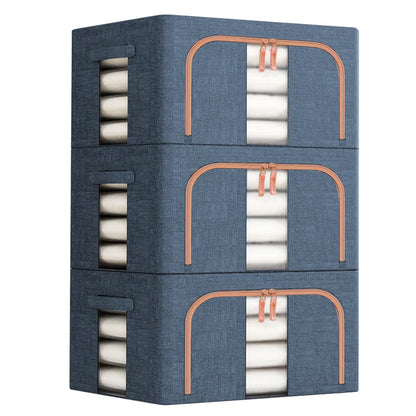 Set of 3 Foldable Clothes Storage Boxes with Metal Frame | Large Capacity Wardrobe Organiser