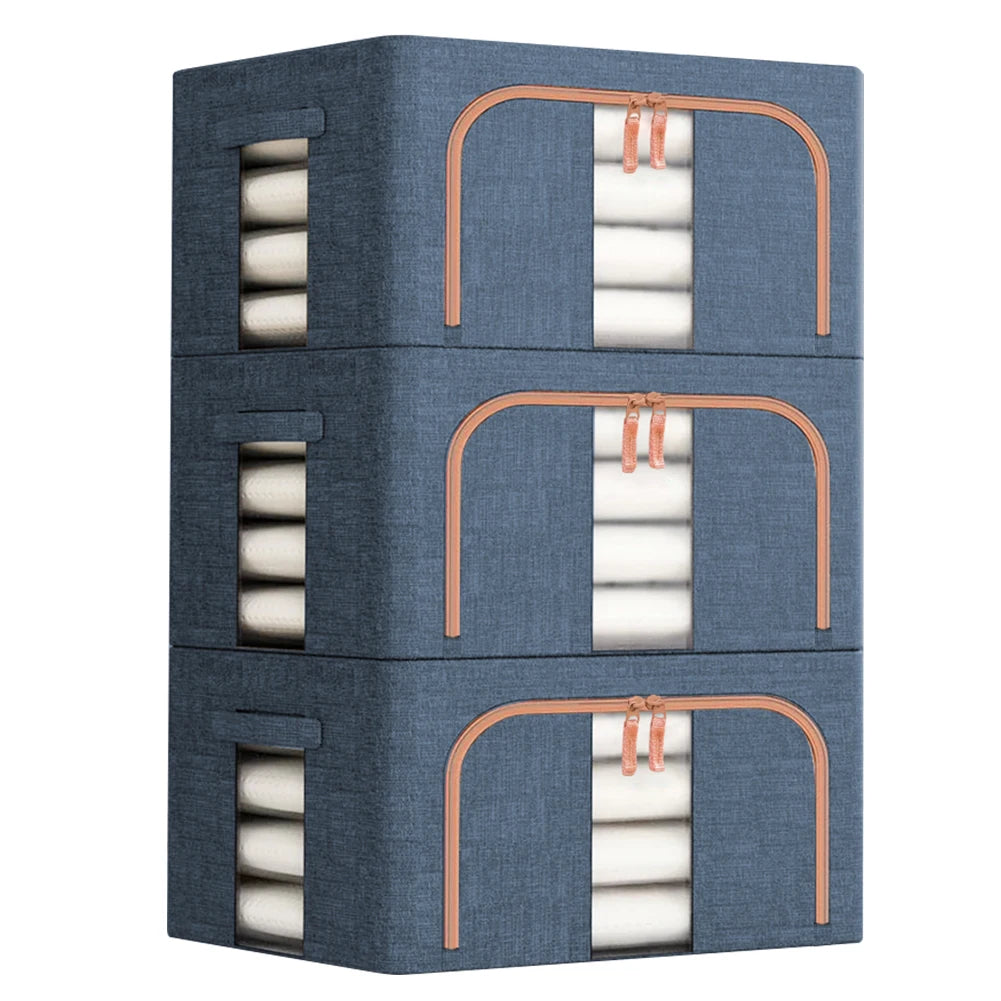 Set of 3 Foldable Fabric Storage Boxes with Metal Frame | Large Capacity Clothes Organiser