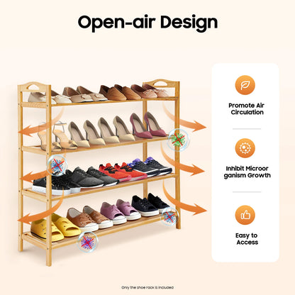 4-Tier Bamboo Shoe Rack | Stackable | Indoor & Outdoor | Entryway Organiser