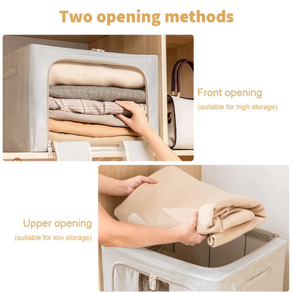 2pc Storage Bag 24L Large Box with Metal Frame Oxford Foldable Comforter Duvet Seasonal Clothes Toy Storage Bin Closet