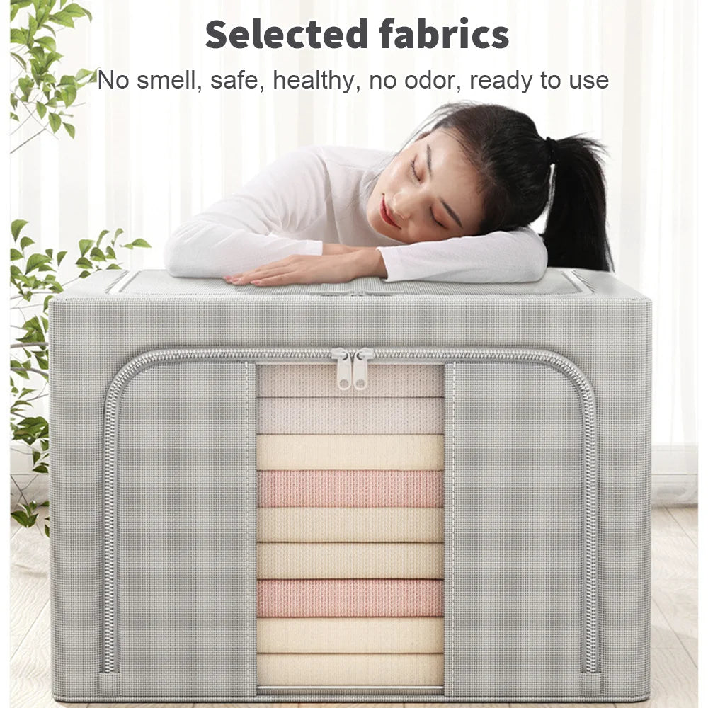 1-6pcs 66L Collapsible Storage Bin Made from Durable Fabric with Steel Frame