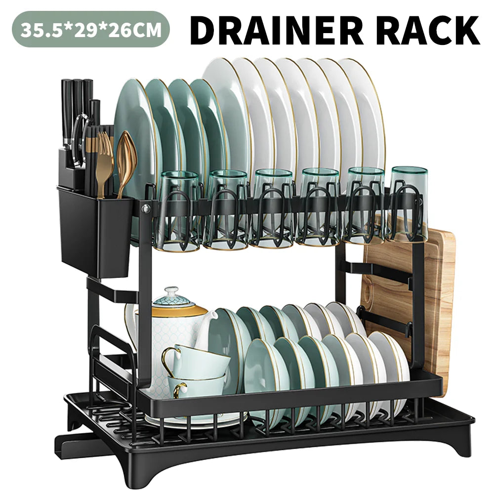 Adjustable Dish & Bowl Drainer Rack with Cutlery & Cup Holders | Anti-Rust Iron