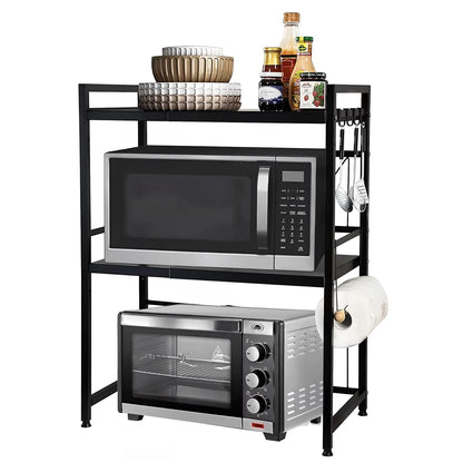 Expandable Microwave & Oven Countertop Shelf | Adjustable Carbon Steel Rack
