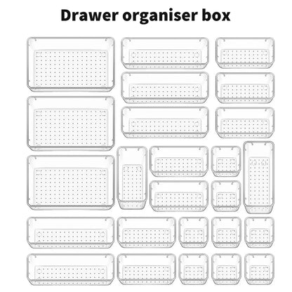 25pc Drawer Organizers Set Clear Plastic Desk Dividers Bins Bedroom Dresser Office Storage Box for Makeup Jewelries Gadgets