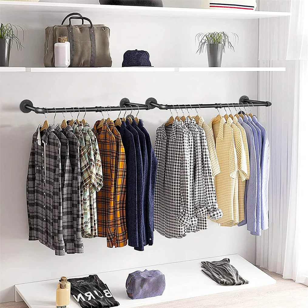 Wall-Mounted Industrial Pipe Clothes Rail – Pack of 2