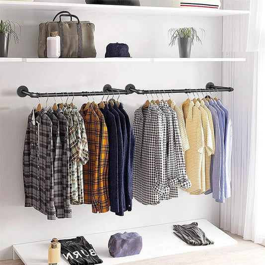 Wall-Mounted Industrial Pipe Clothes Rail – Pack of 2