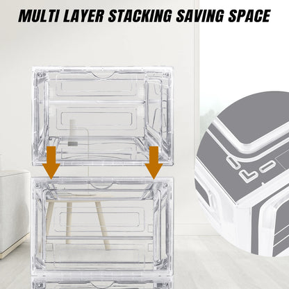 6/9/12 pack clear rack Space-Saving Magnetic Shoe Storage Box with Flip Cover, Stackable Clear Shoe Organizer for Home/Office