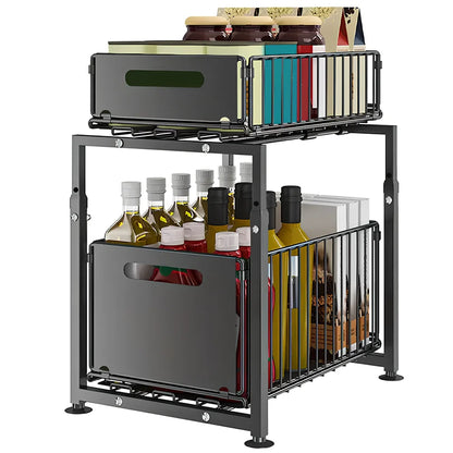 2-Tier Slide-Out Under Sink Storage Organiser with Adjustable Height