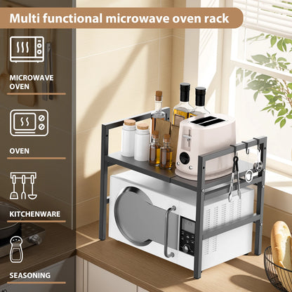Expandable 2-Tier Microwave Shelf with 6 Hooks