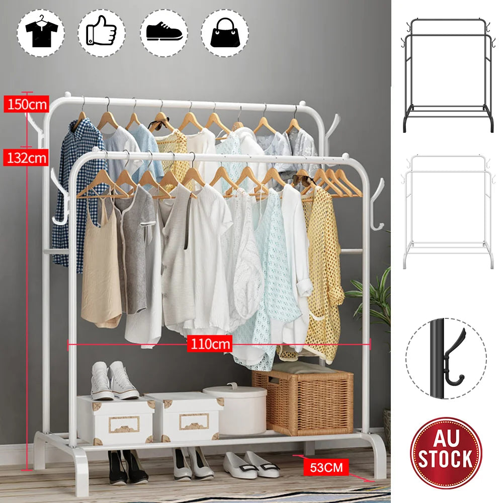 Double Rail Freestanding Clothes Rack | L110×W54×H150cm | Metal
