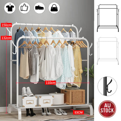 Double Rail Freestanding Clothes Rack | L110×W54×H150cm | Metal