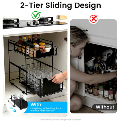 2-Tier Pull-Out Under-Sink Cabinet Organiser | Carbon Steel | Black