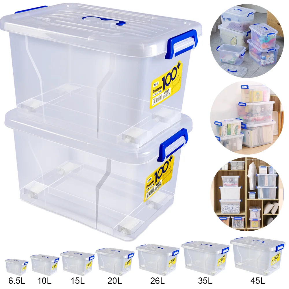 Stackable Plastic Storage Box with Lid & Handles | 6.5L to 45L | Clear