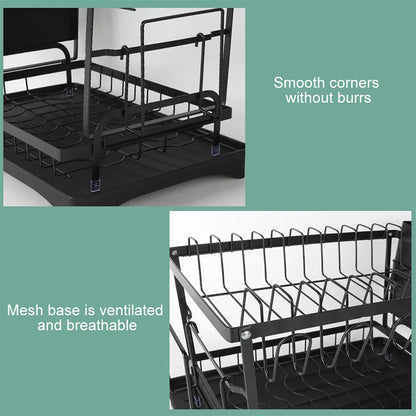 2tier Dish Drying Rack Kitchen Plates Organizer Drainer Rack Countertop Cutlery Storage Holder Kitchen Accessories