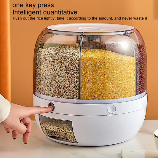 6-Grid Rotating Cereal & Grain Dispenser | Insect-Proof PP | Fridge Organiser