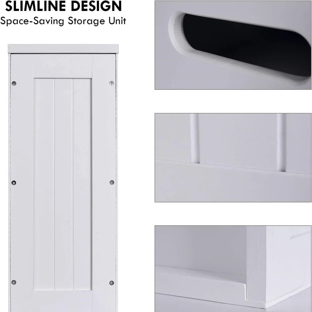 Small & neat Bathroom Storage Unit Toilet Cleaning Tidy Box, Freestanding Toilet Roll Cabinet, Multi Purpose Storage Unit, White