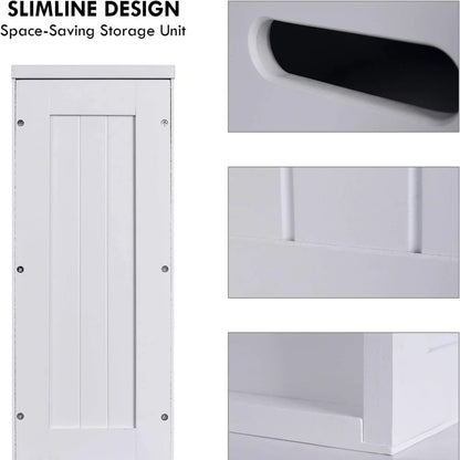 Small & neat Bathroom Storage Unit Toilet Cleaning Tidy Box, Freestanding Toilet Roll Cabinet, Multi Purpose Storage Unit, White