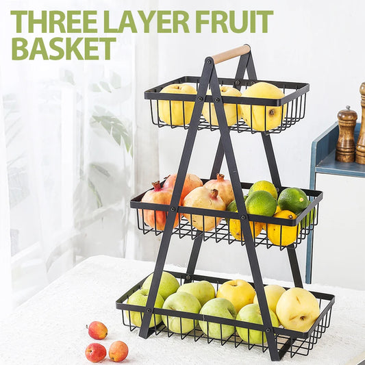 3 Tier Fruit Storage Basket Countertop for Kitchen Fruit Vegetable Basket Bowle with Handle Bread Snacks Stand
