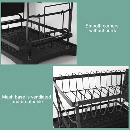 Sturdy 2-Tier Dish Drainer with Cutlery Holder & Drip Tray - Sleek Kitchen Sink Organizer