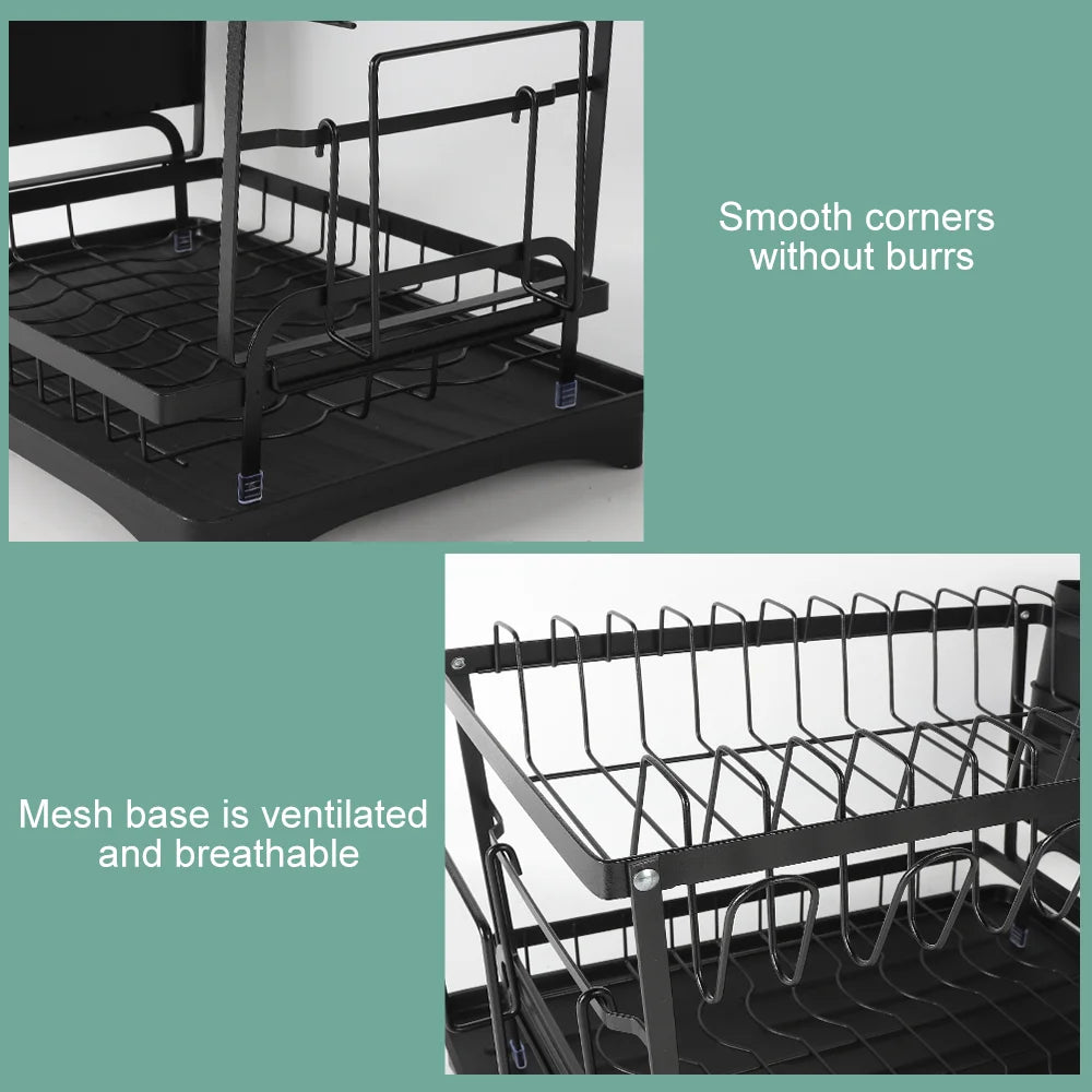 2-Tier Dish Drainer with Cutlery Holder & Drip Tray