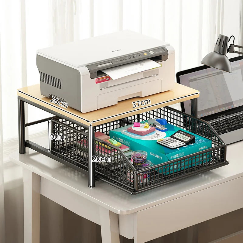 2-Tier Kitchen Countertop Organiser | Wood & Metal | Drawer & Basket Shelf
