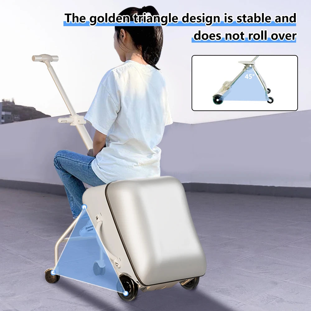 Children Portable can sit and ride on luggage, carry-on luggage, luggage lazy trolley case 360° rotating double wheels