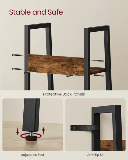 VASAGLE 4-Tier Narrow Ladder Bookcase | 88lb Capacity | Brown & Black