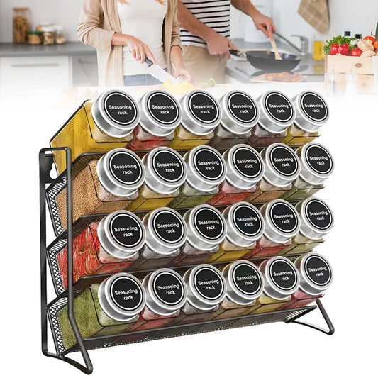 4 Tier Cupboard Storage Shelf Metal Spice Seasoning Jar Organizer Rack Wall Mount Non-Slip Kitchen Pantry Small Can Stand Holder