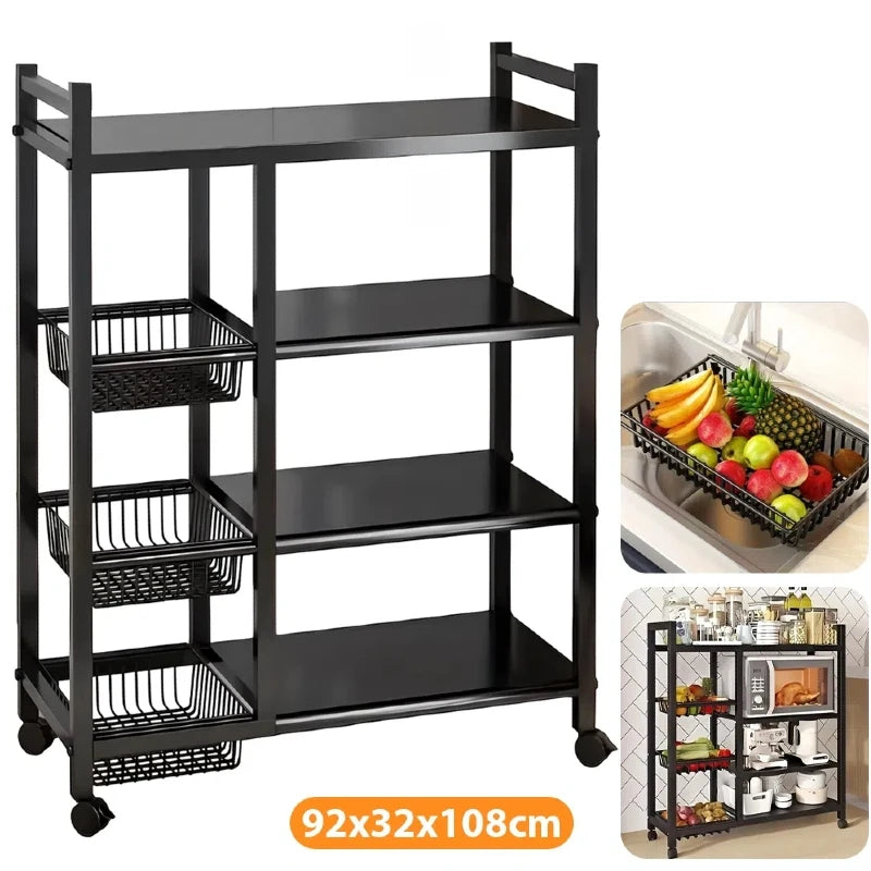 4-Tier Rolling Kitchen Storage Rack | Carbon Steel | 50 kg Capacity