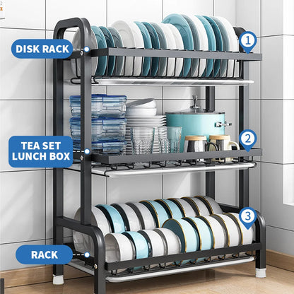 3 Tier Dish Drainer Rack with Drip Tray Cutlery Holder Plate Rack Kitchen Sink