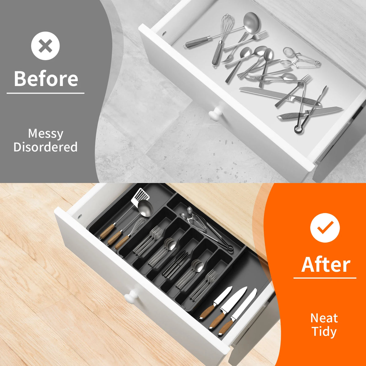 Expandable Cutlery Drawer Organiser | 33–57cm | 8 Compartments