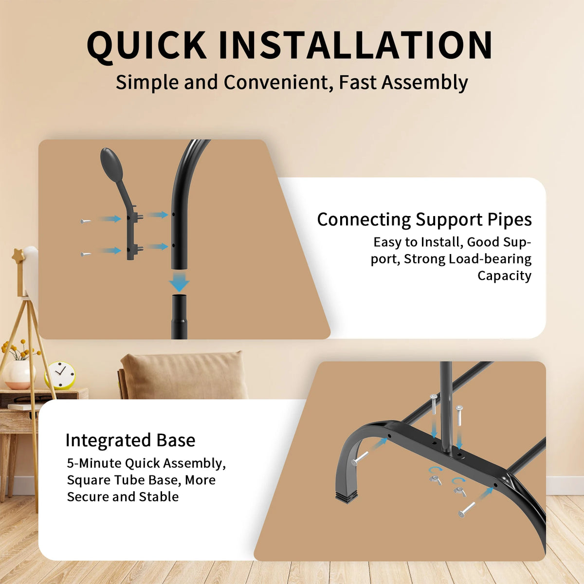 Freestanding Pole Clothes Rack with 8 Side Hooks | Floor-Standing Drying Shelf