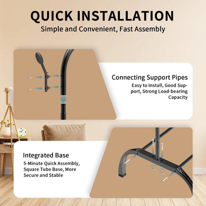 Freestanding Pole Clothes Rack with 8 Side Hooks | Floor-Standing Drying Shelf