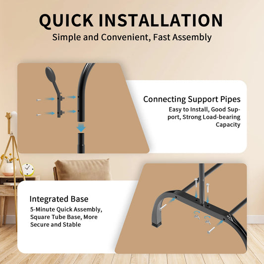 Freestanding Pole Clothes Rack with 8 Side Hooks | Floor-Standing Drying Shelf