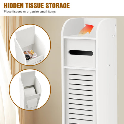 3-Tier Tall Narrow Bathroom Storage Cabinet with Doors, Waterproof Anti-Mold Standing Floor Organizer for Side Space Saving