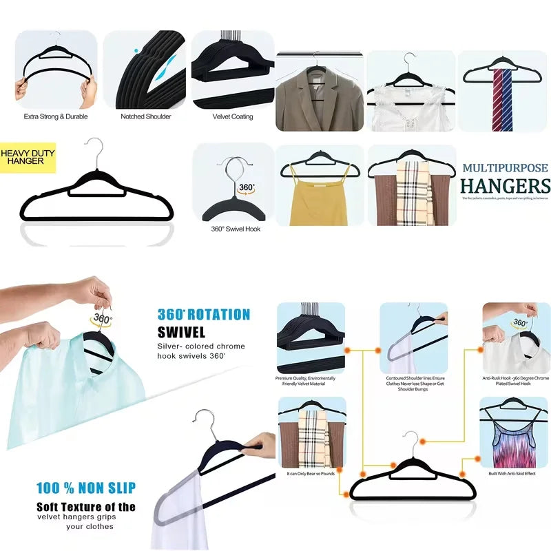 Non-Slip Velvet Hangers | 360° Rotating Hook | Pack of 10, 50 or 100