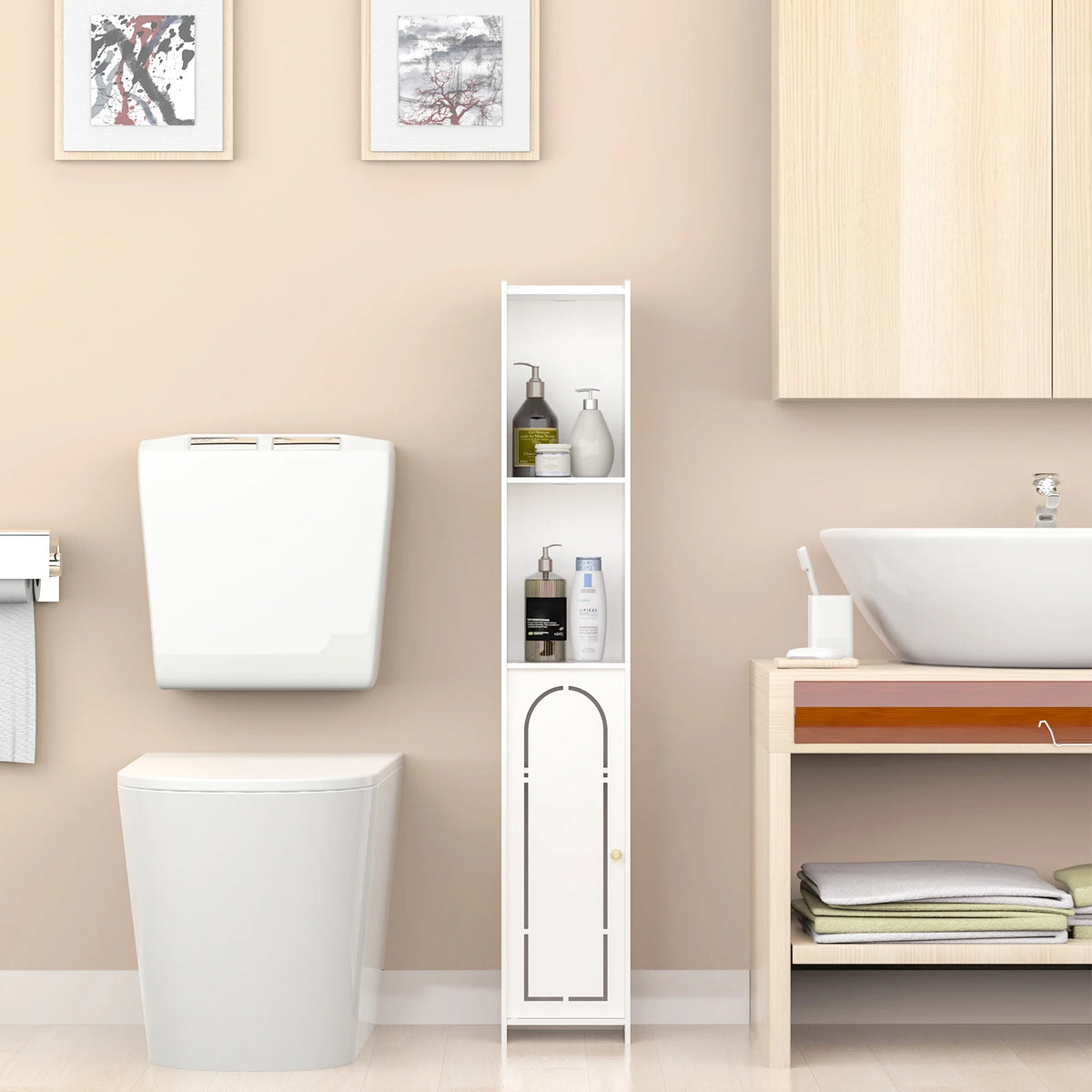 4-Tier Bathroom Floor Cabinet with Doors – White
